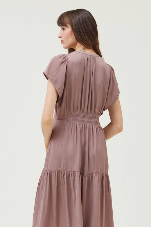 Ruffle Satin Midi Dress
