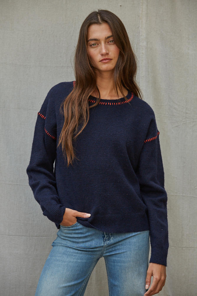 Contrast Stitches Knit Sweater
