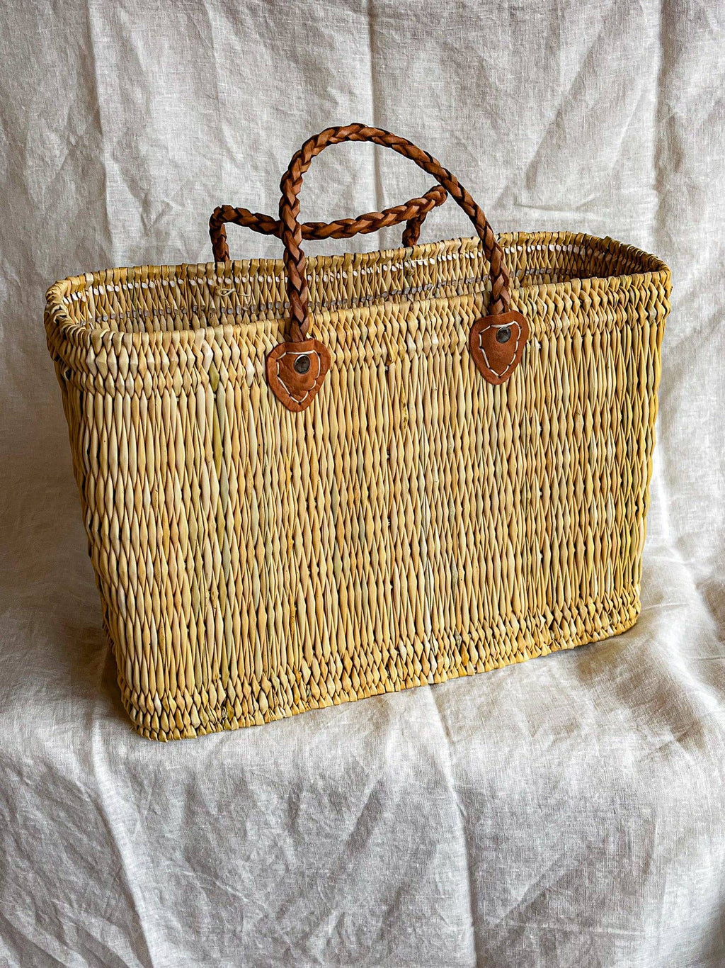 Reed Basket with Thin Leather Handles