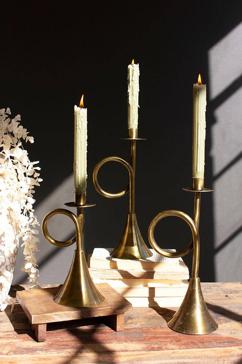 Antique Brass Trumpet Candle Holder