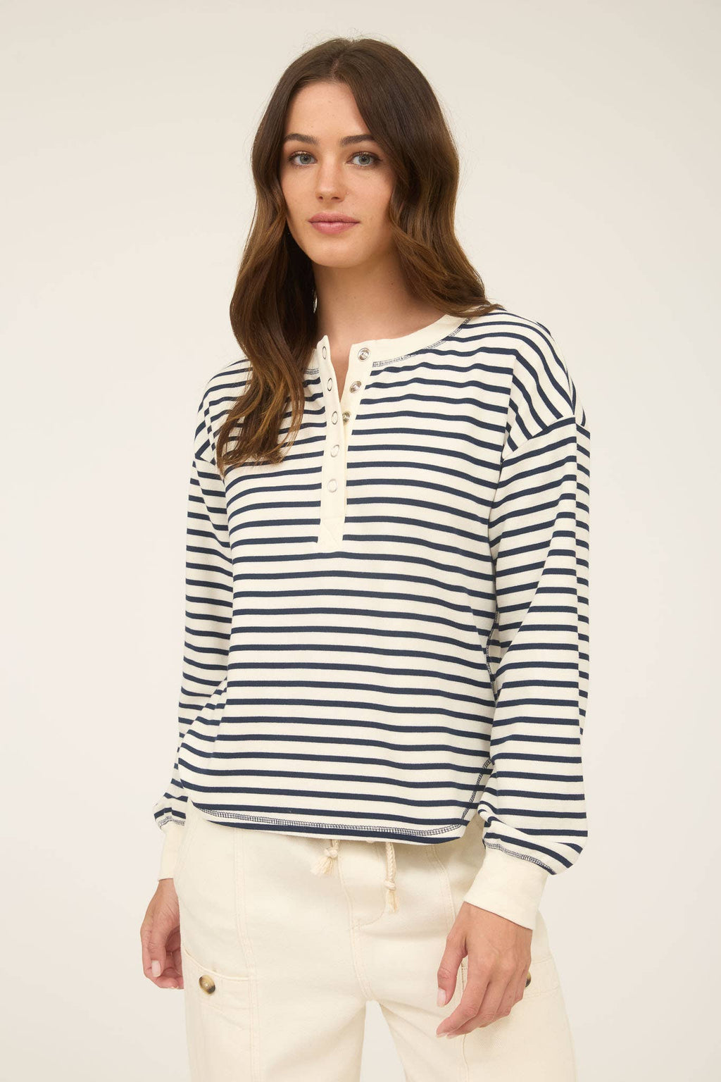 Stripe Henley Button Knit Top