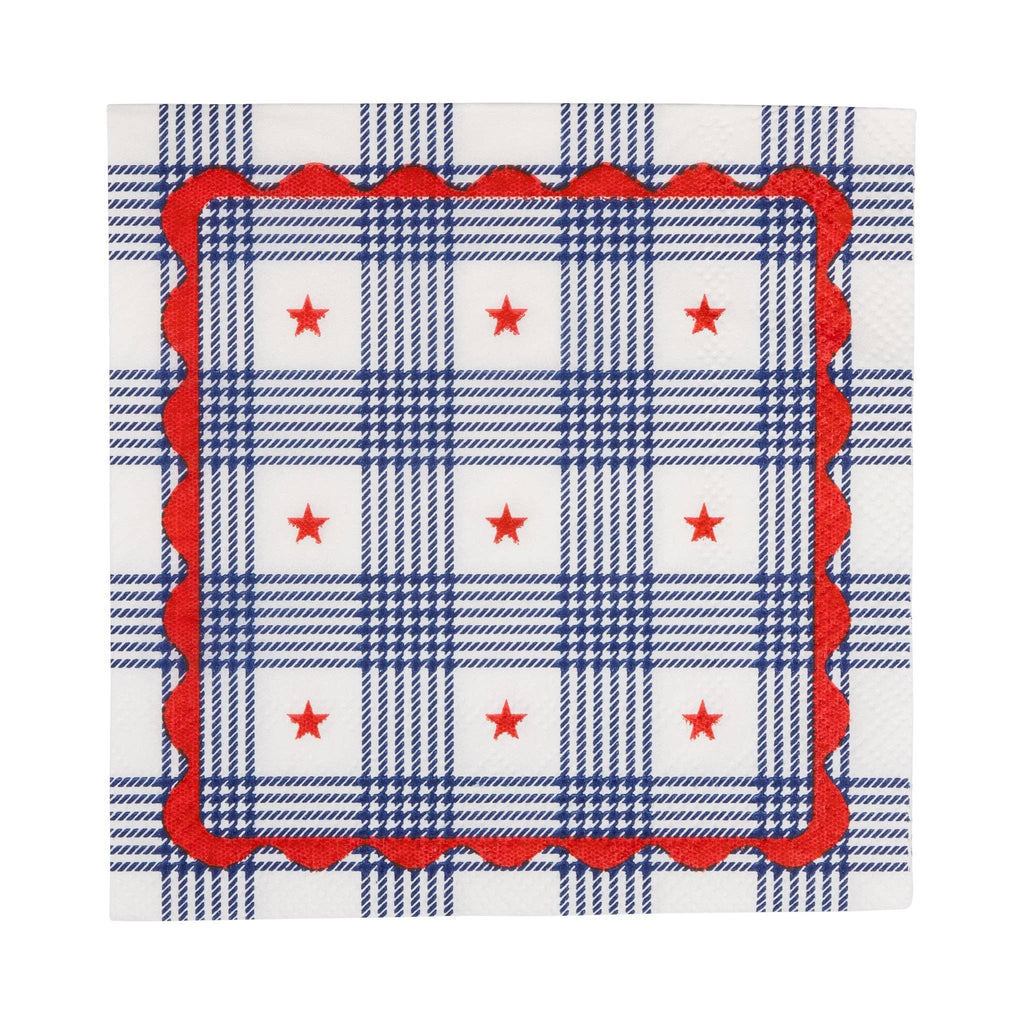 Plaid Stars Paper Cocktail Napkins