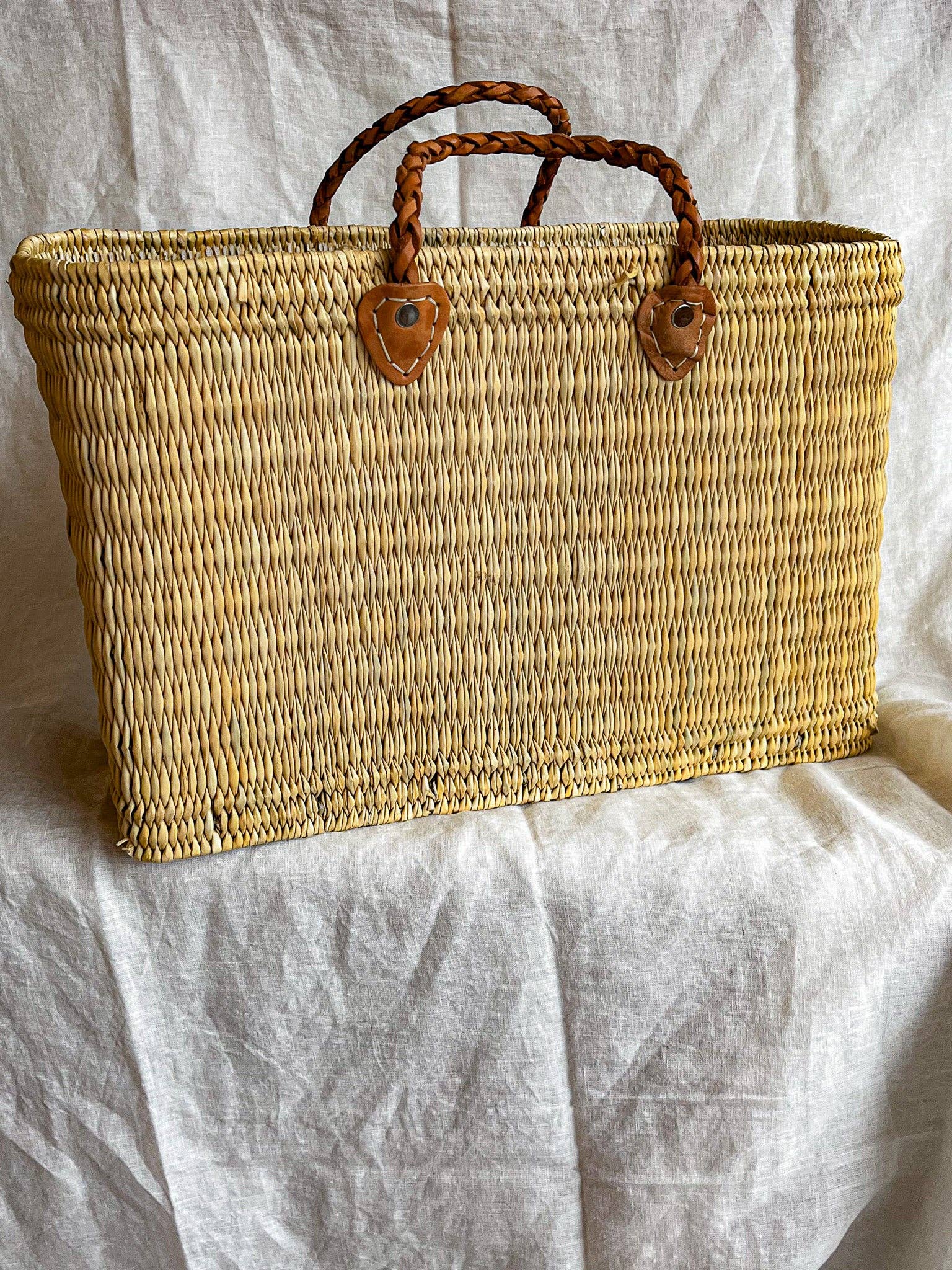 Reed Basket with Thin Leather Handles