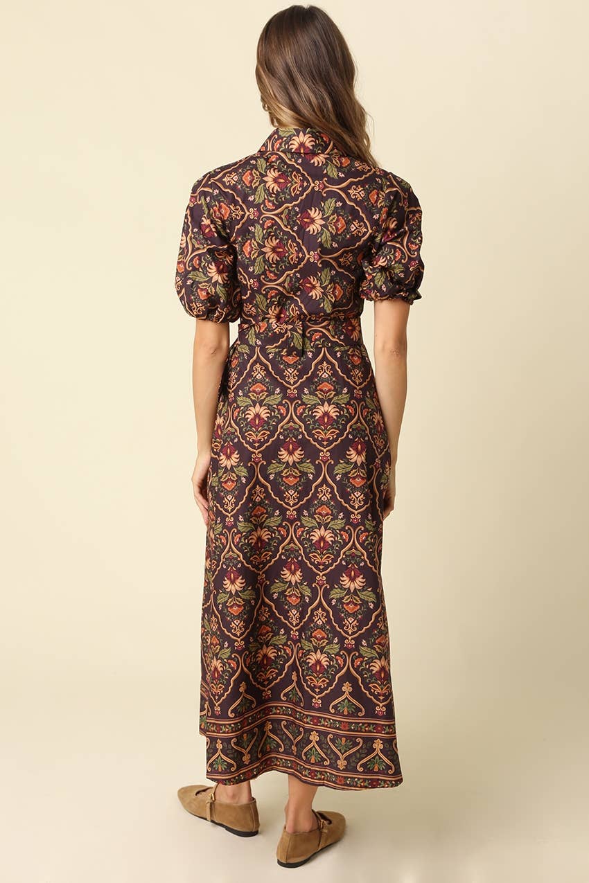 Lucy Paisley Puff Sleeve Midi Dress