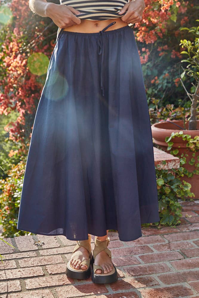 Drawstring Flare Midi Skirt