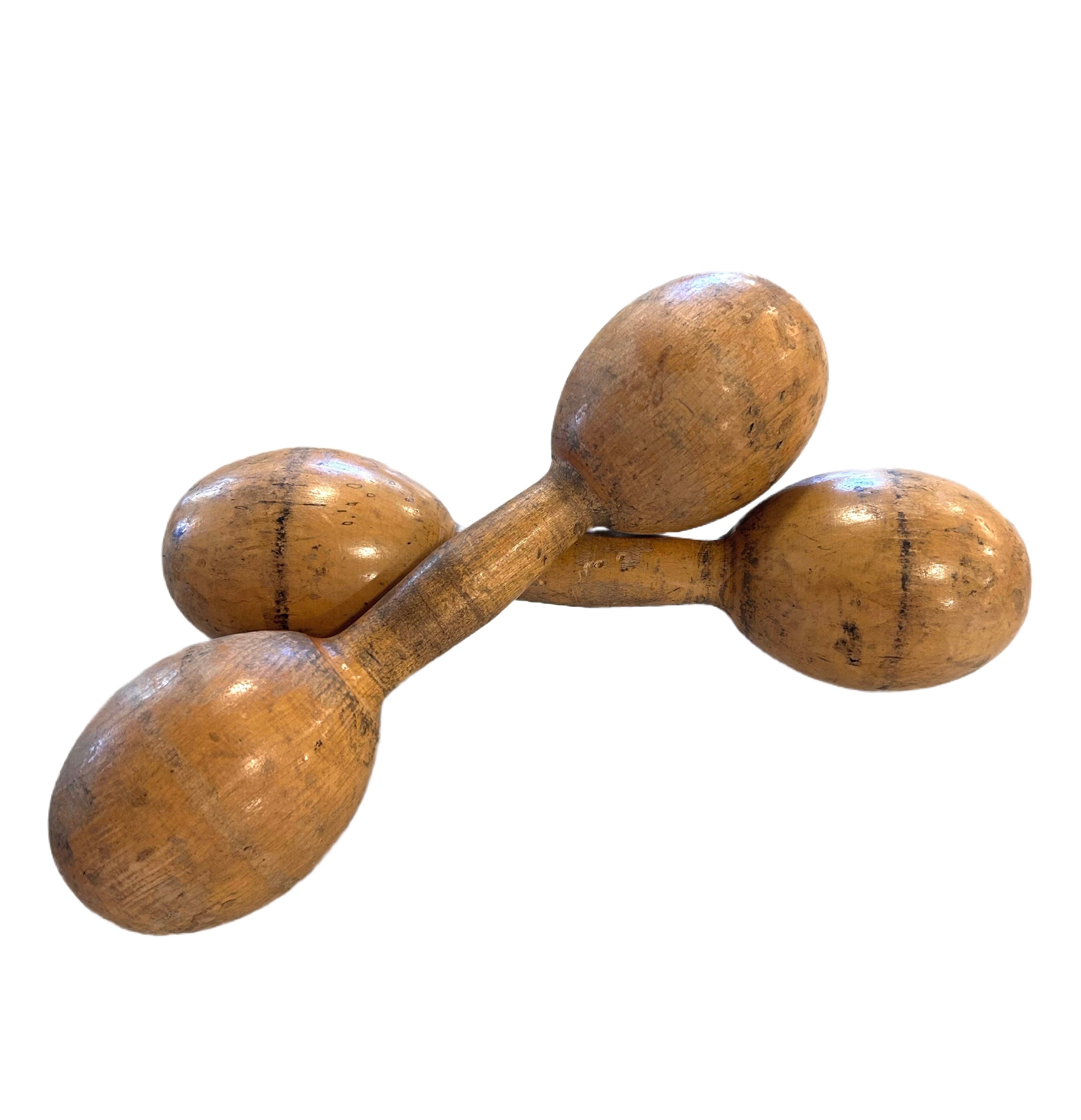 Antique Primitive Wooden Dumbbells