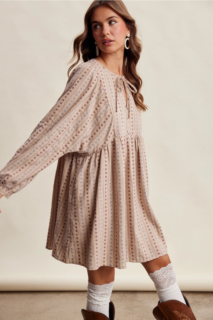 Jacquard Babydoll Mini Dress