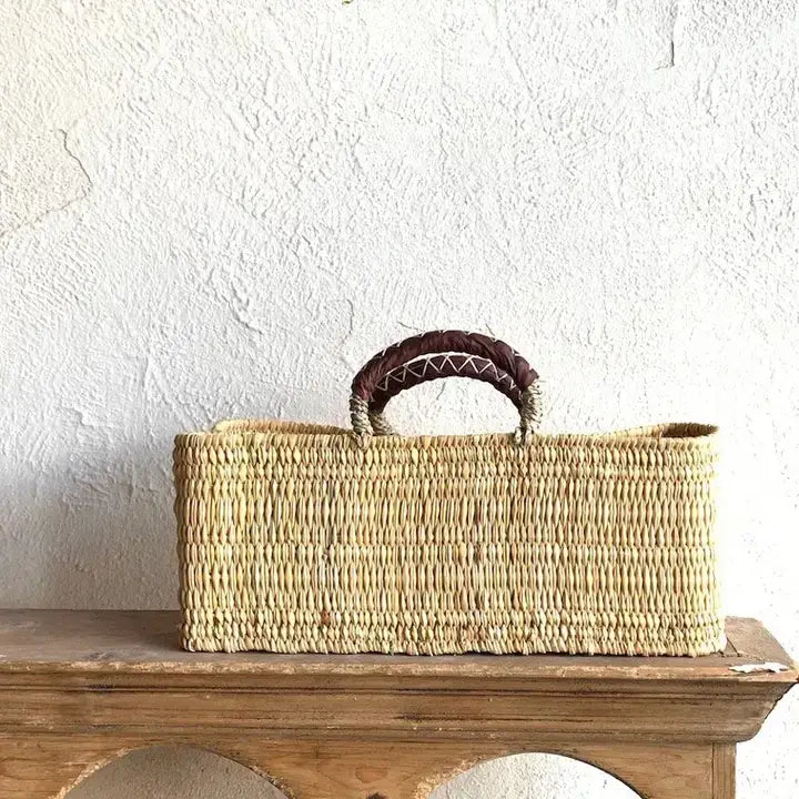 Reed Baskets with Leather Handles