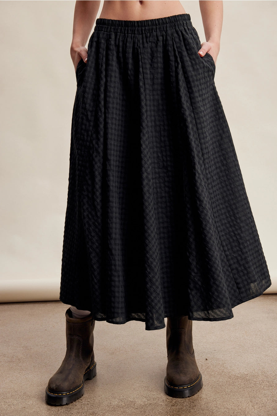 Textured Gingham Maxi Skirt
