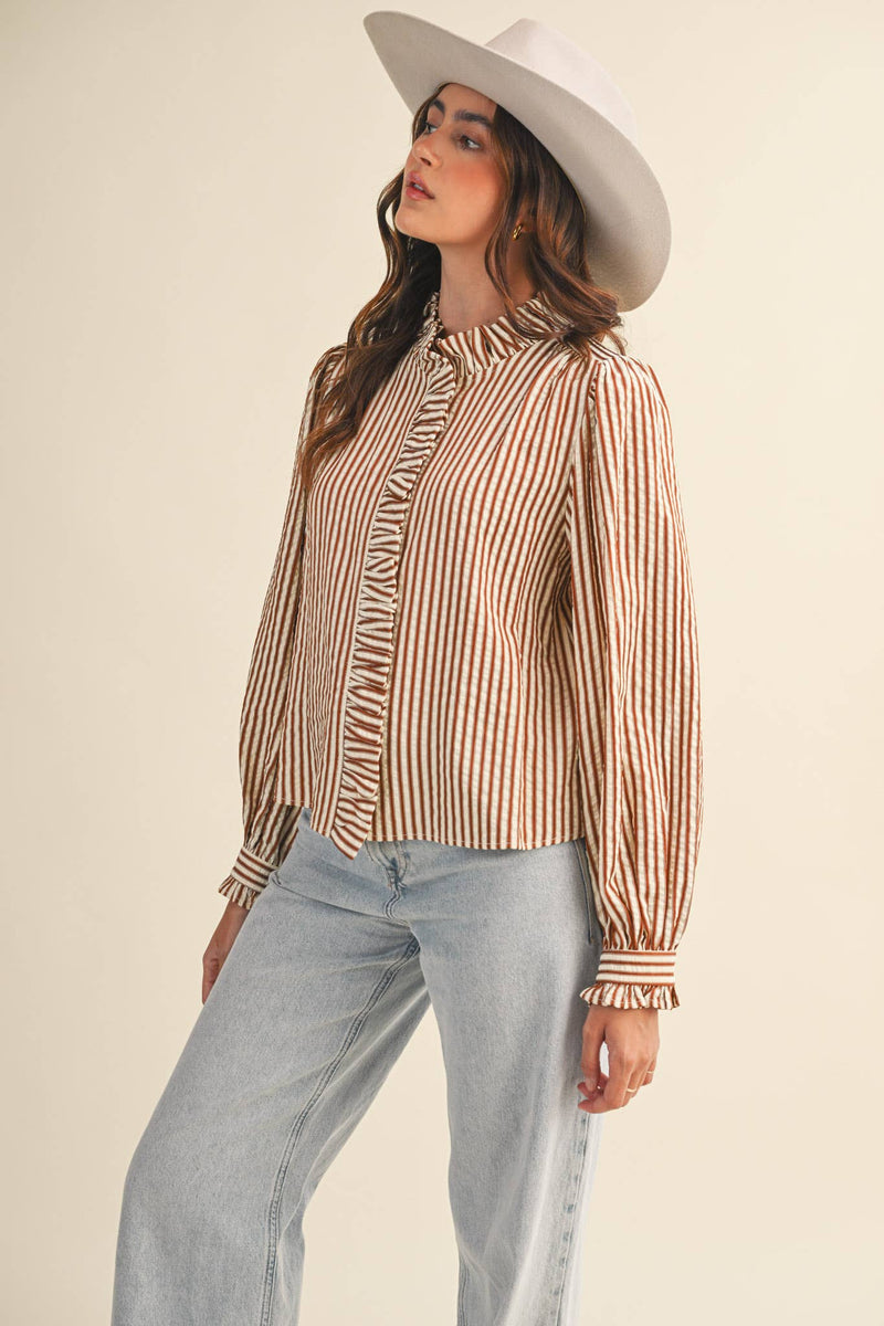 Striped Ruffled Button Down Top
