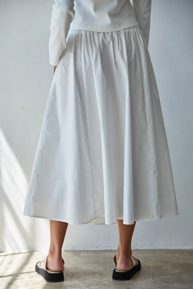 Woven Waist Flare Midi Skirt