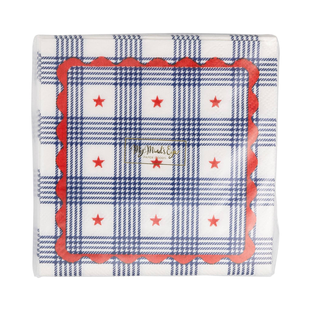 Plaid Stars Paper Cocktail Napkins