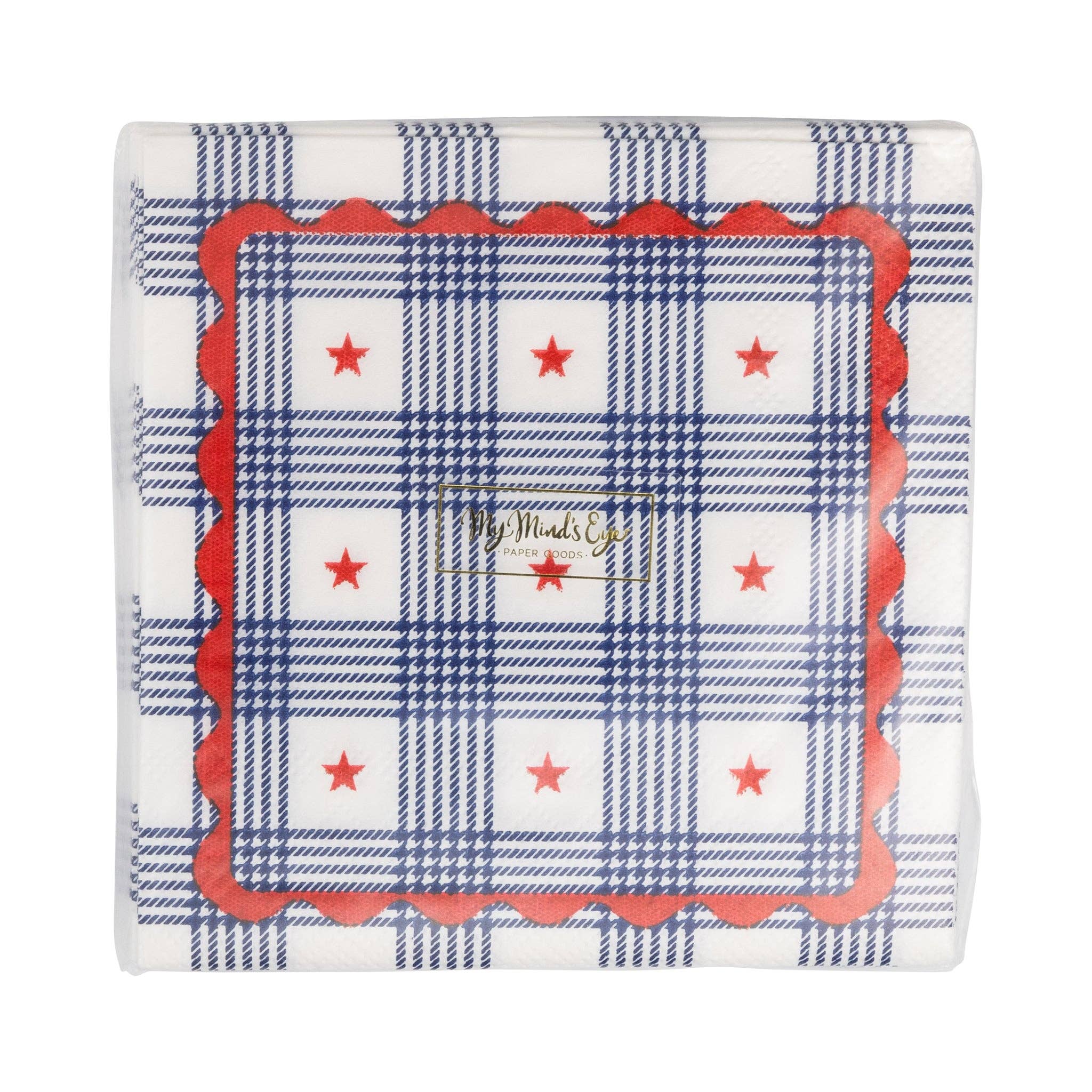 Plaid Stars Paper Cocktail Napkins