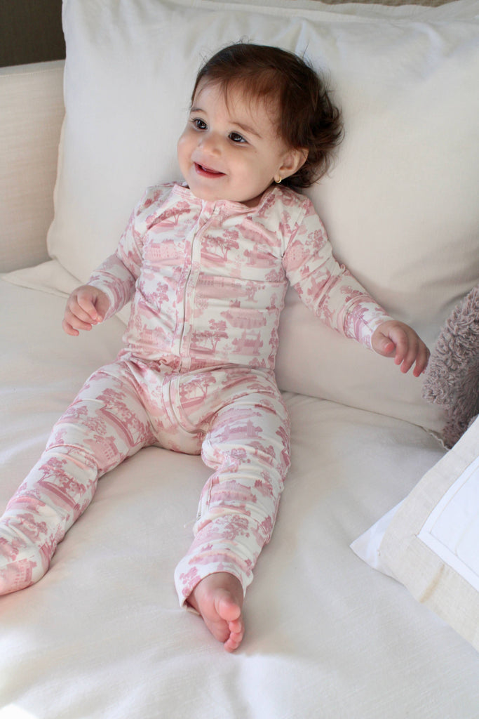 Mauve Toile De Jouy Bamboo Wrap Footie