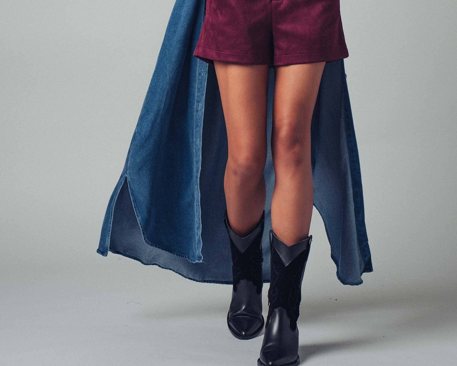 Button-Down Western Denim Midi Dress