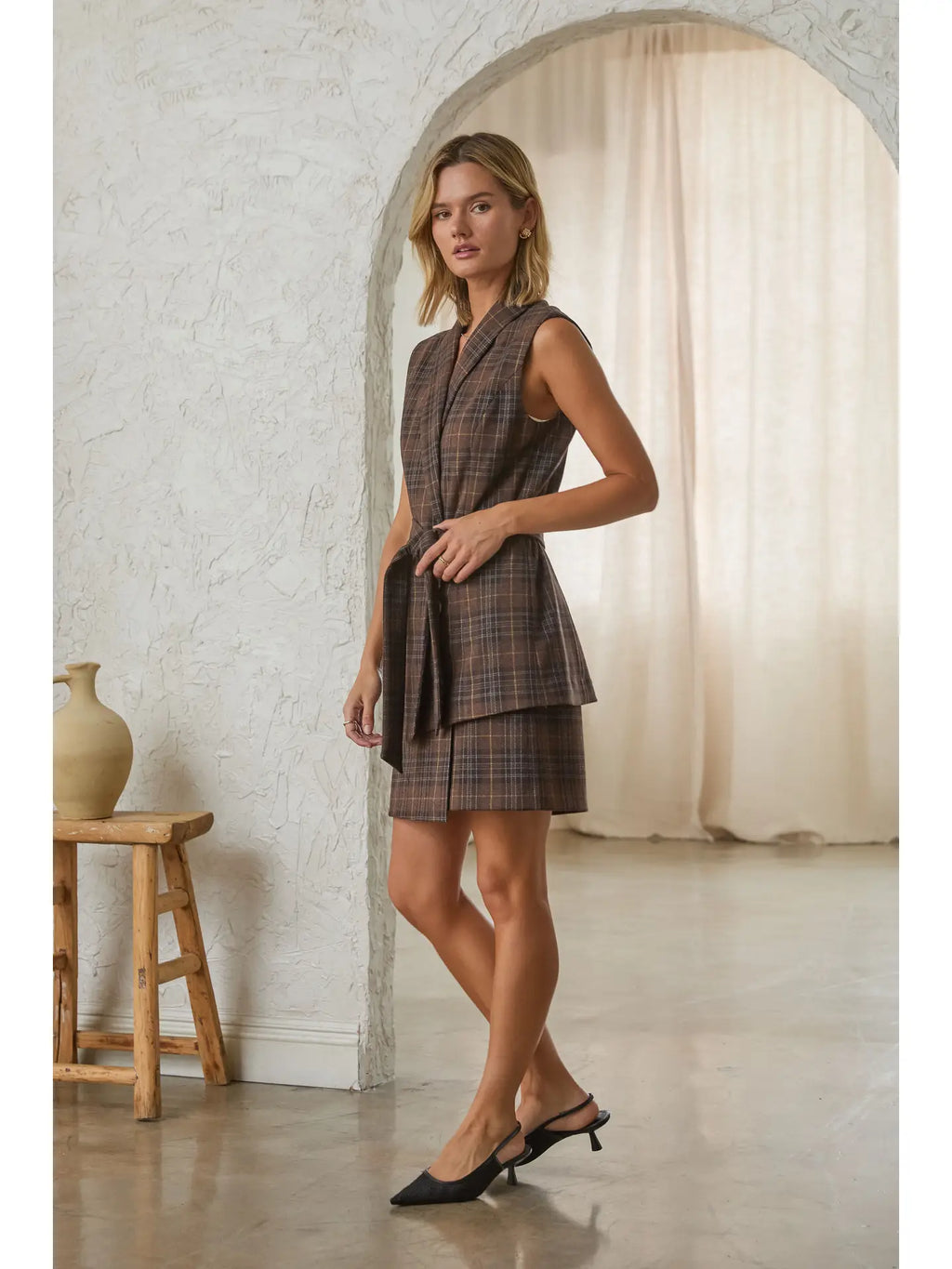 Plaid Belted Vest