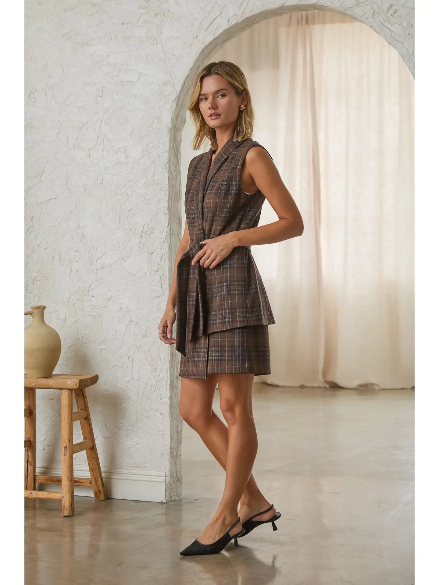 Plaid Belted Vest