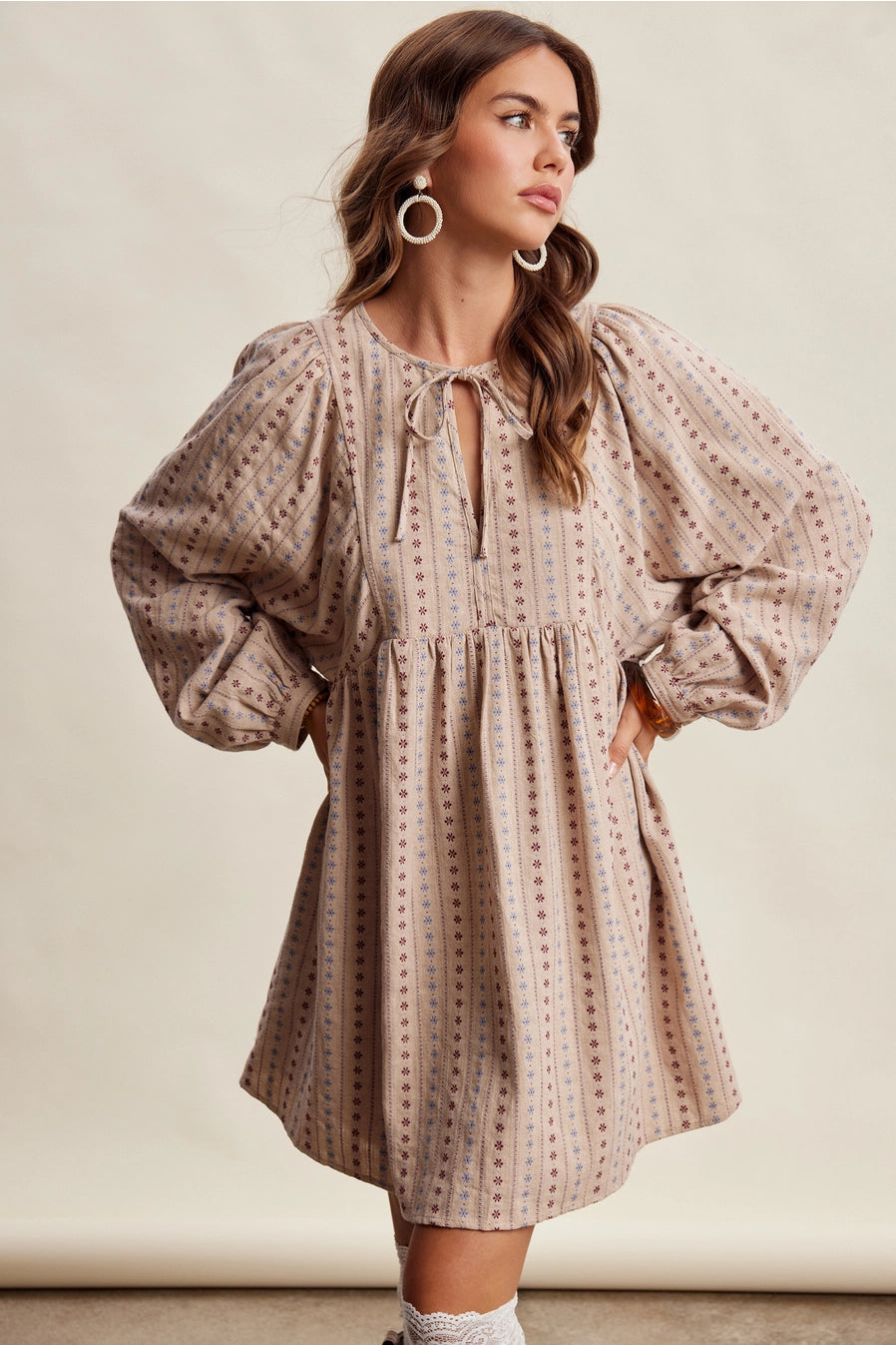 Jacquard Babydoll Mini Dress