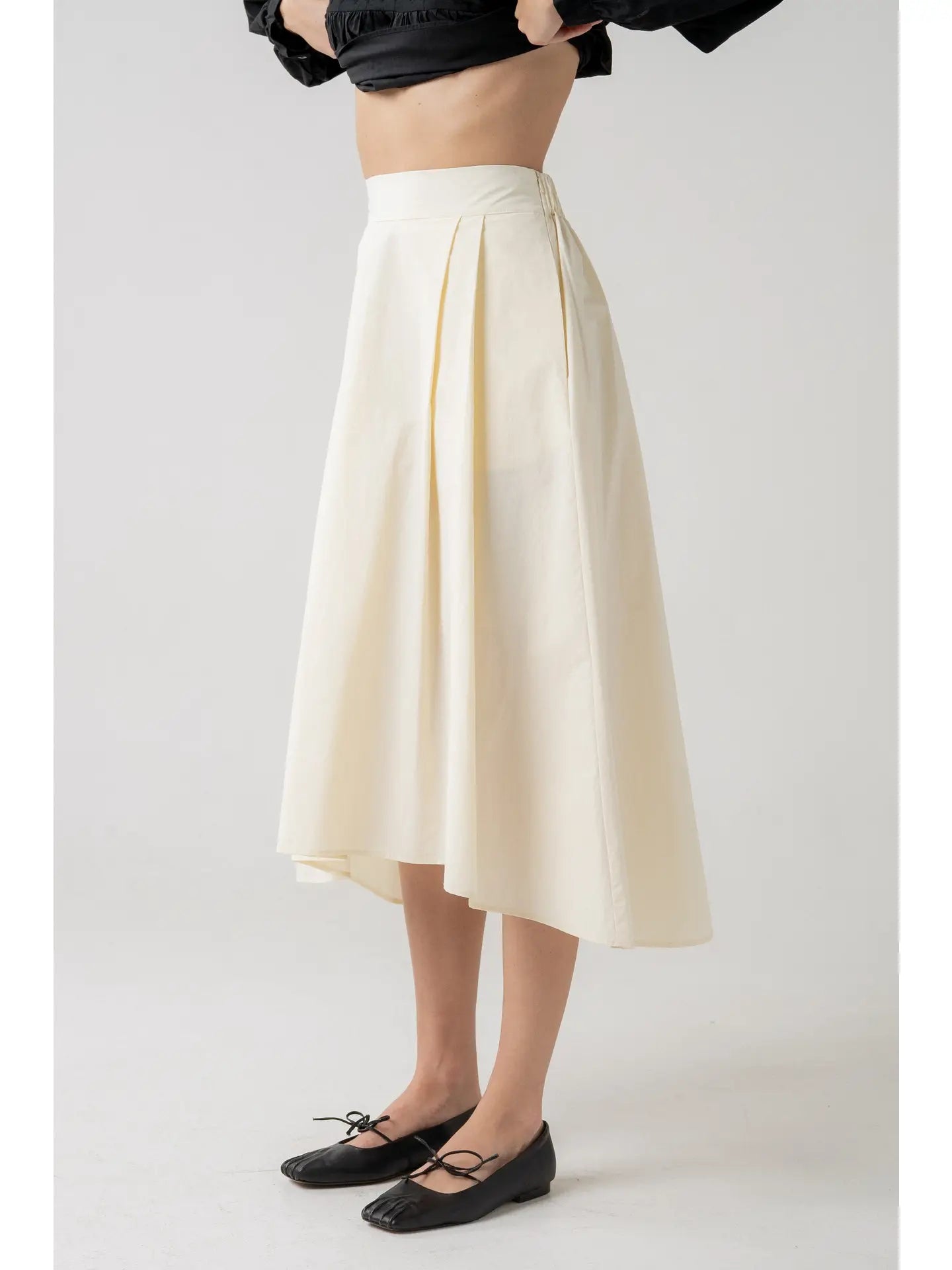 Pleated Midi Skirt with Asymmetrical Hem