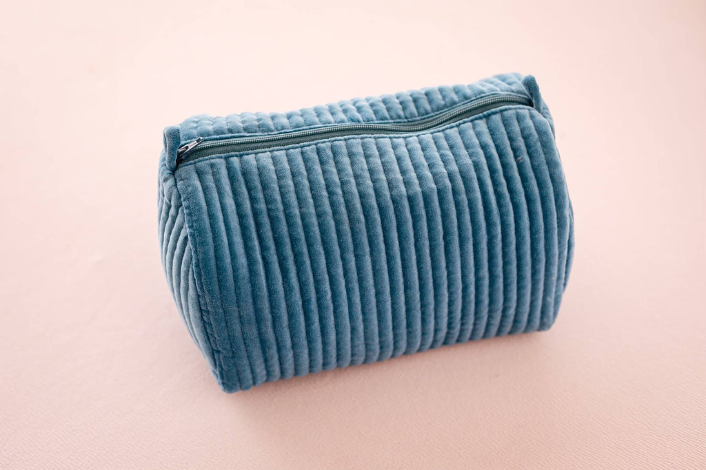 Velvet & Block Print Lined Cosmetic Pouch