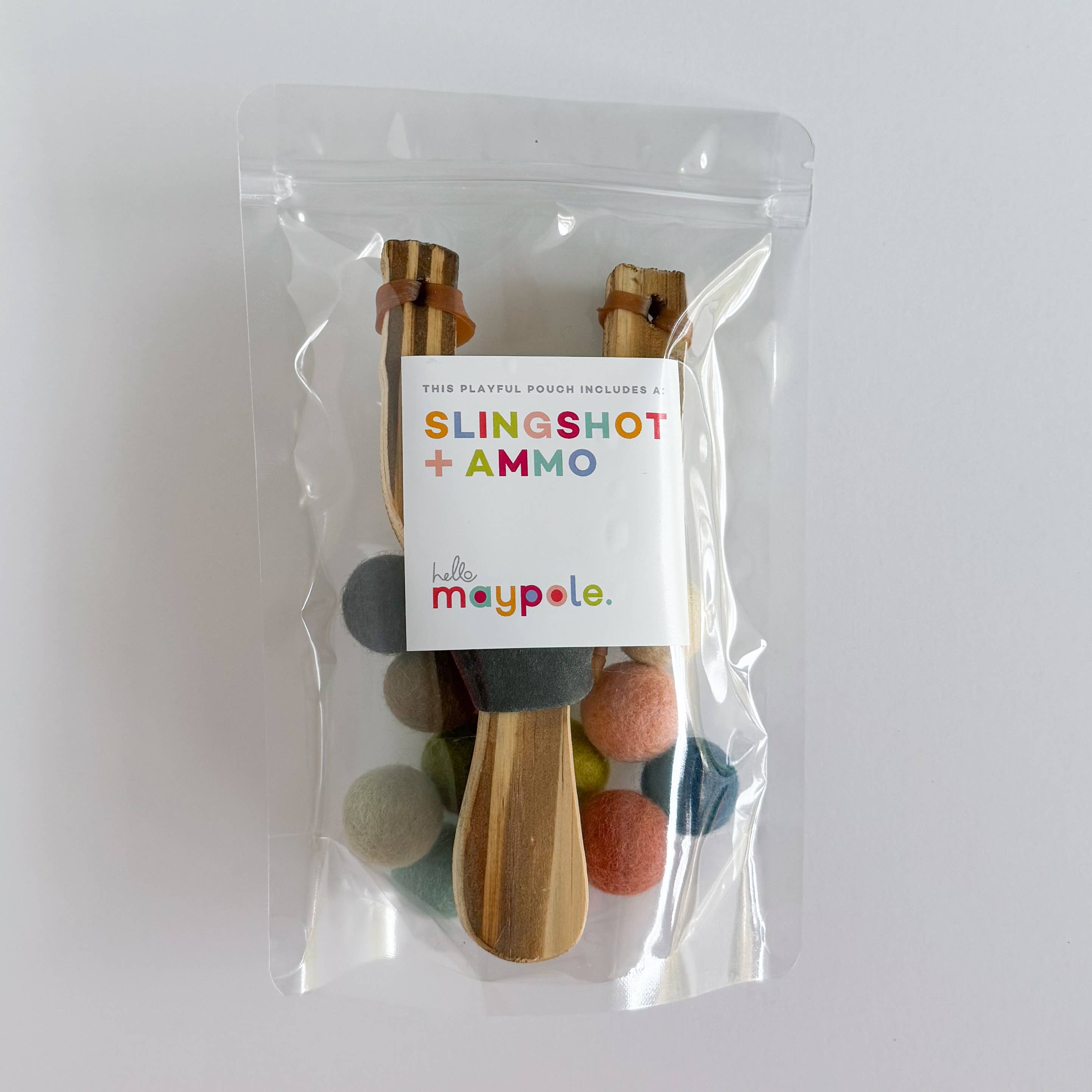 Wood Slingshot with Muted 12 Felt Balls