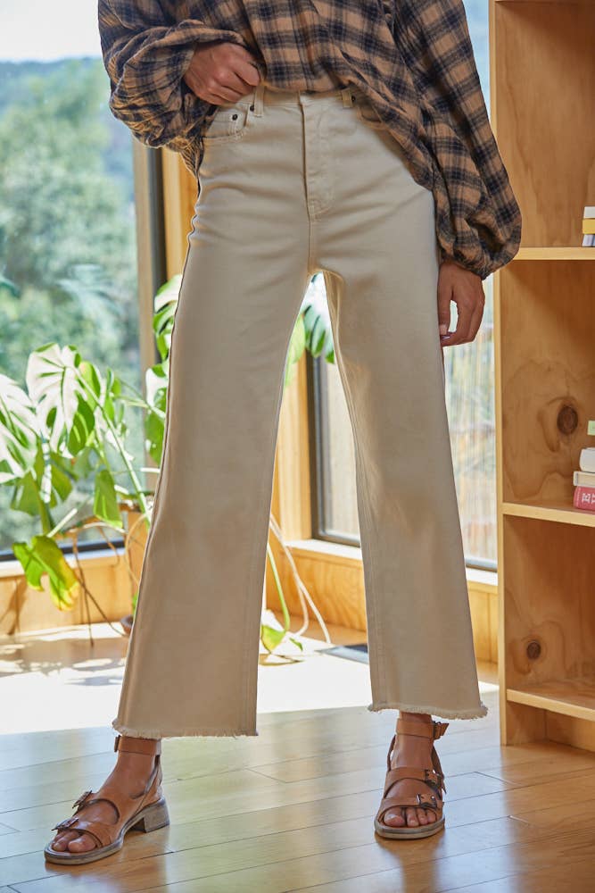 Wide Leg Cream Denim Jeans