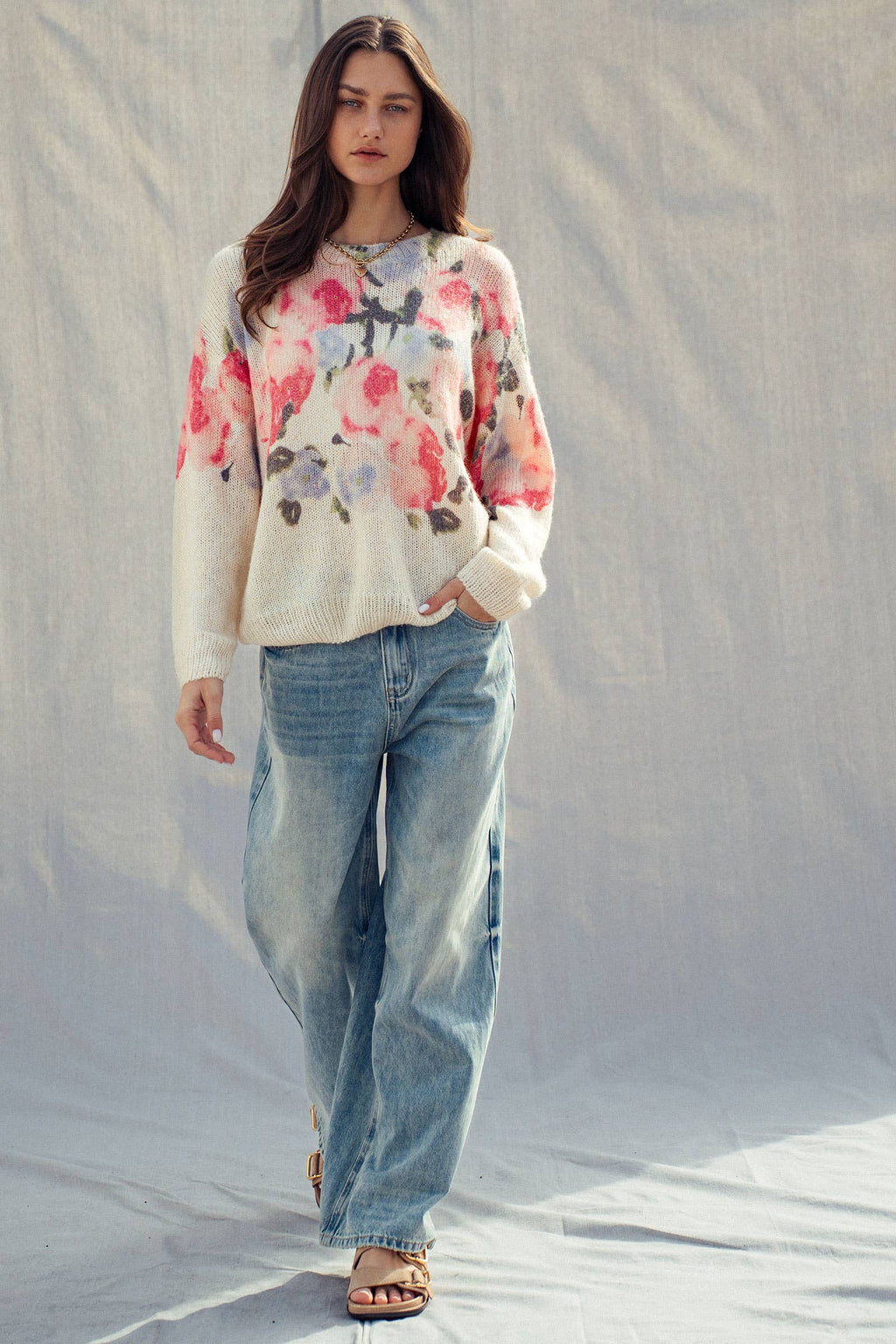 Oversized Floral Print Sweater