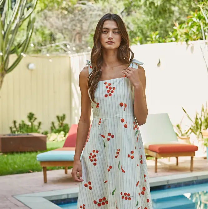 Striped Veggie Print Maxi Dress