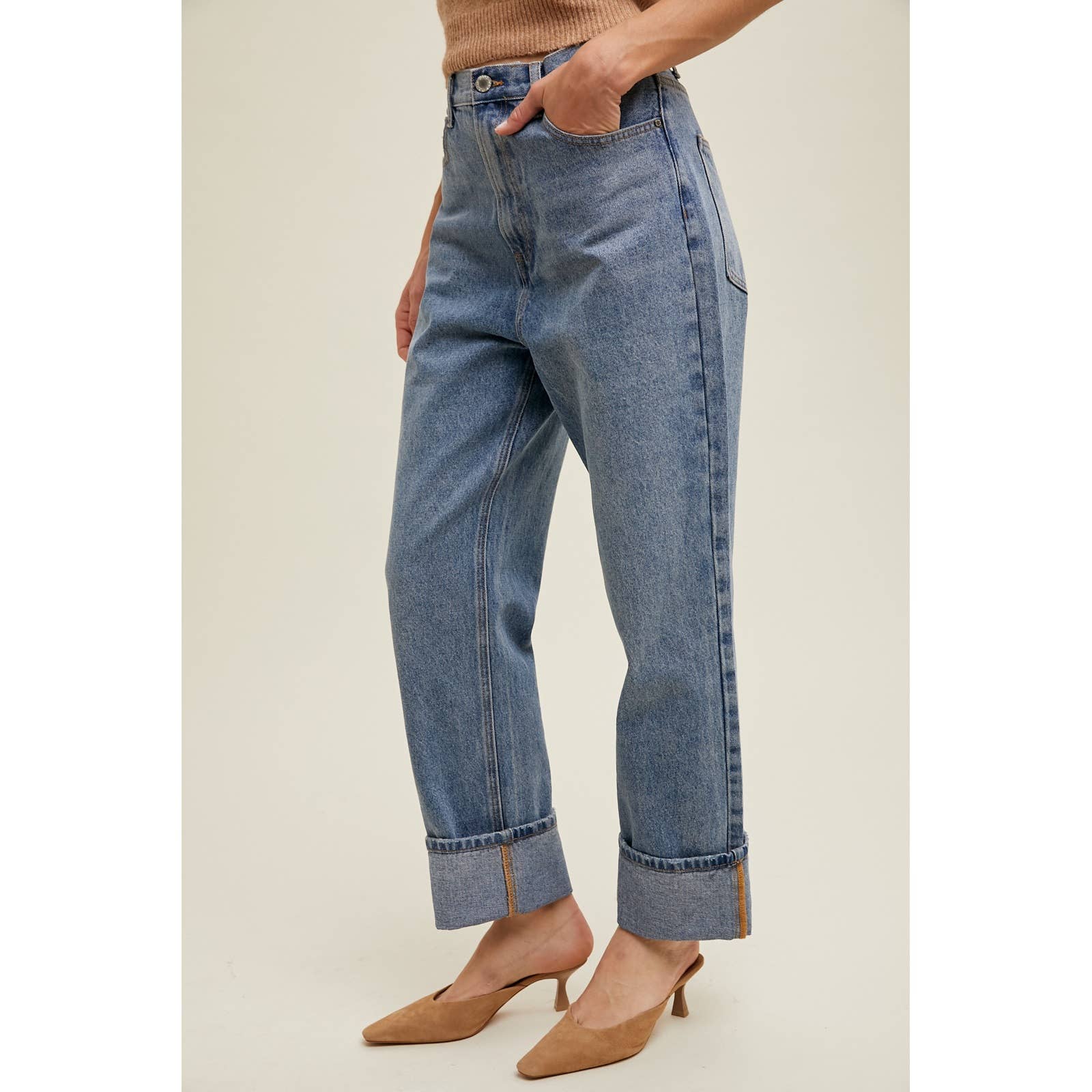 Cuffed Boyfriend Denim Pants