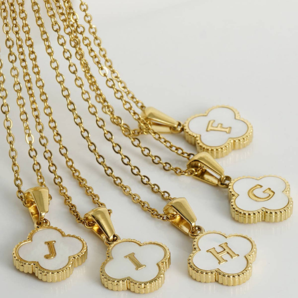 Four Leaf Clover Initial Necklaces