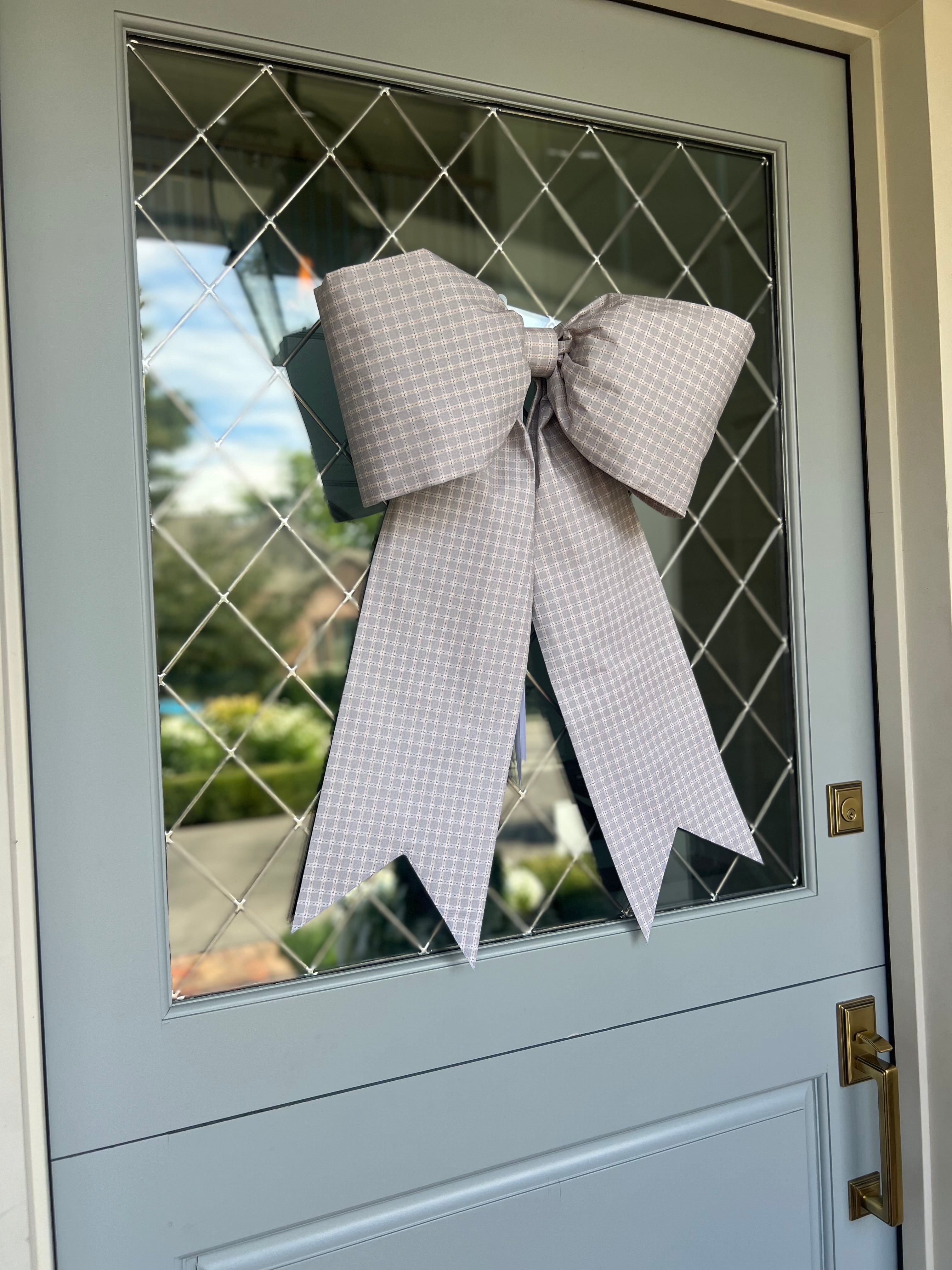 Blue Gray Checked Bow