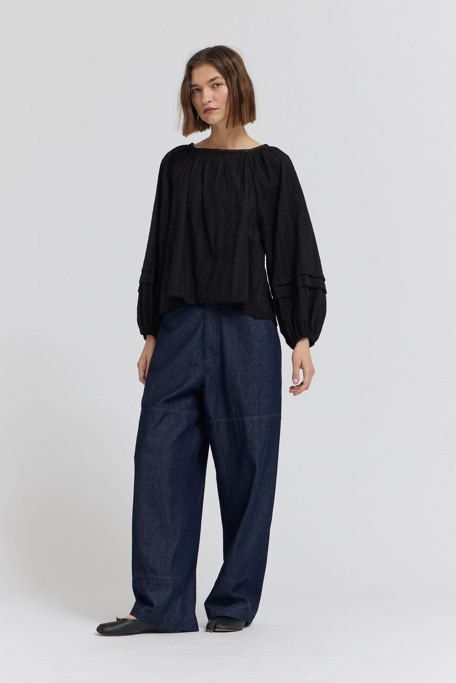 Embroidered Balloon Sleeves Top