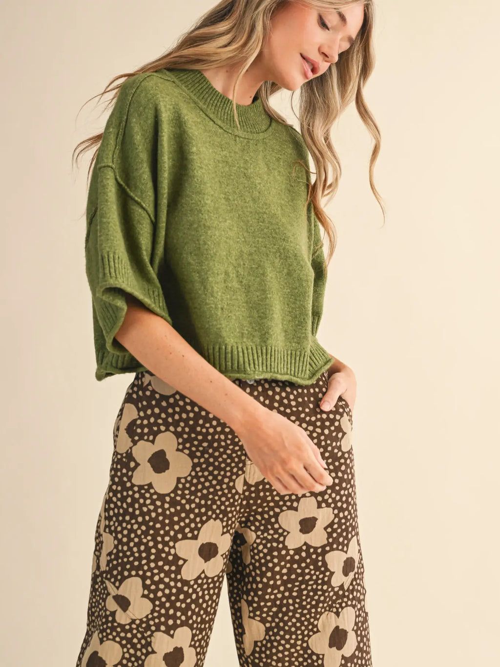 Mock Neck Sweater in Olive Green