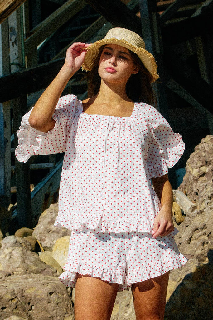 Ruffled Polka Dot Print Top