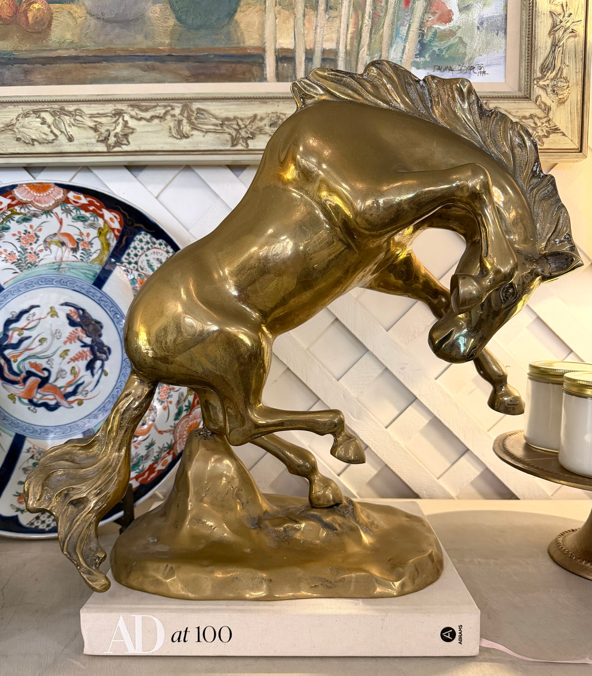 Vintage Brass Fighting Horse