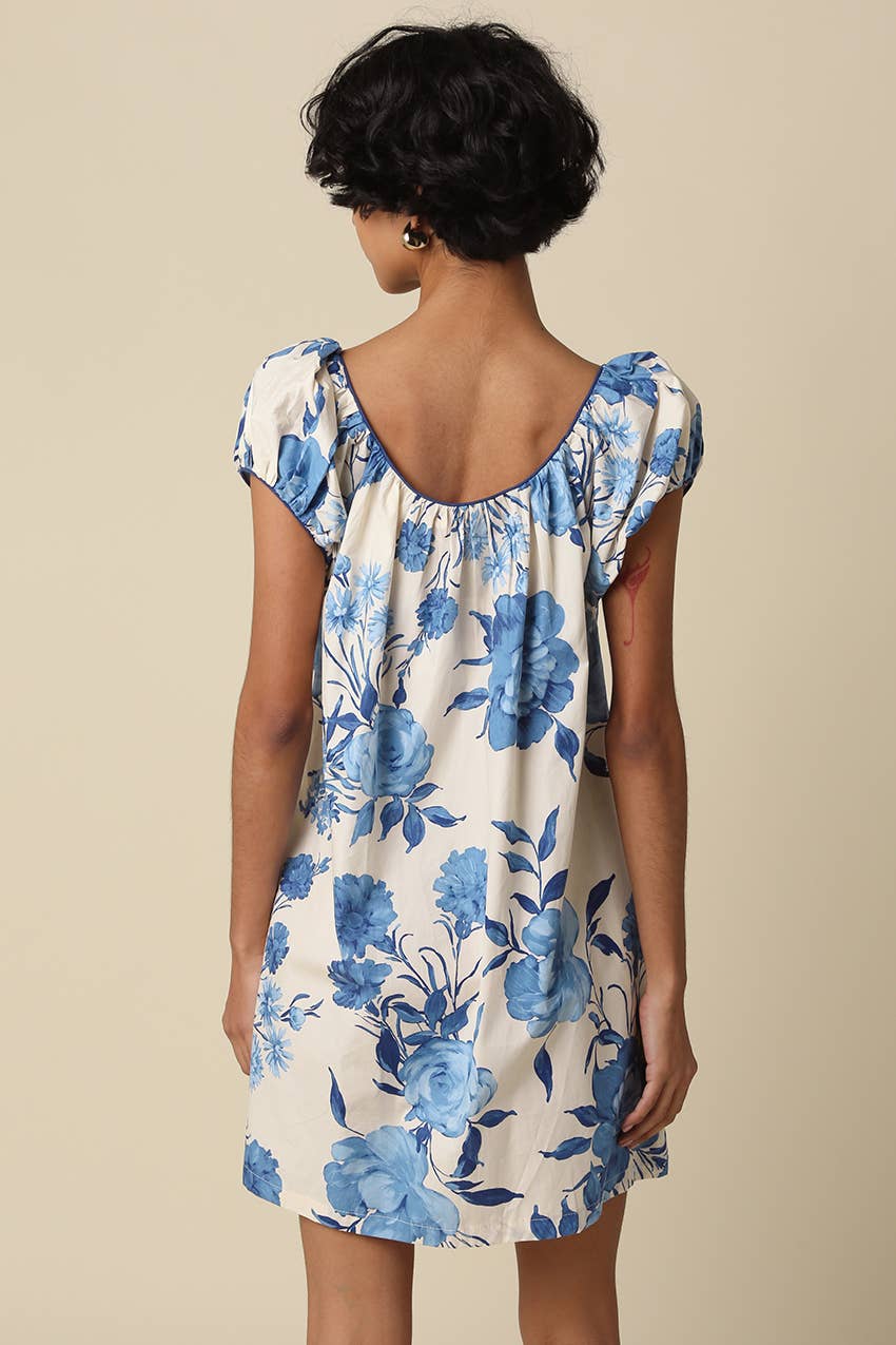 Aveline Blue Bloom Babydoll Mini Dress