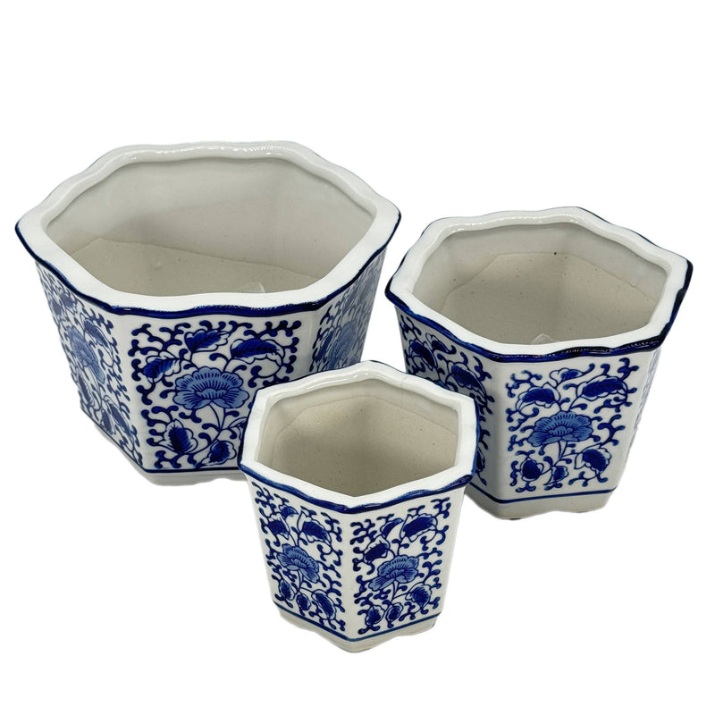 Hexagon Floral Ruffled Lip Planter, Asst. Sizes