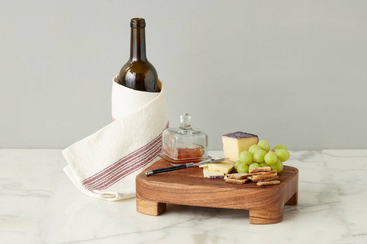 Vintage Merlot Red Stripe Kitchen Tea Towel
