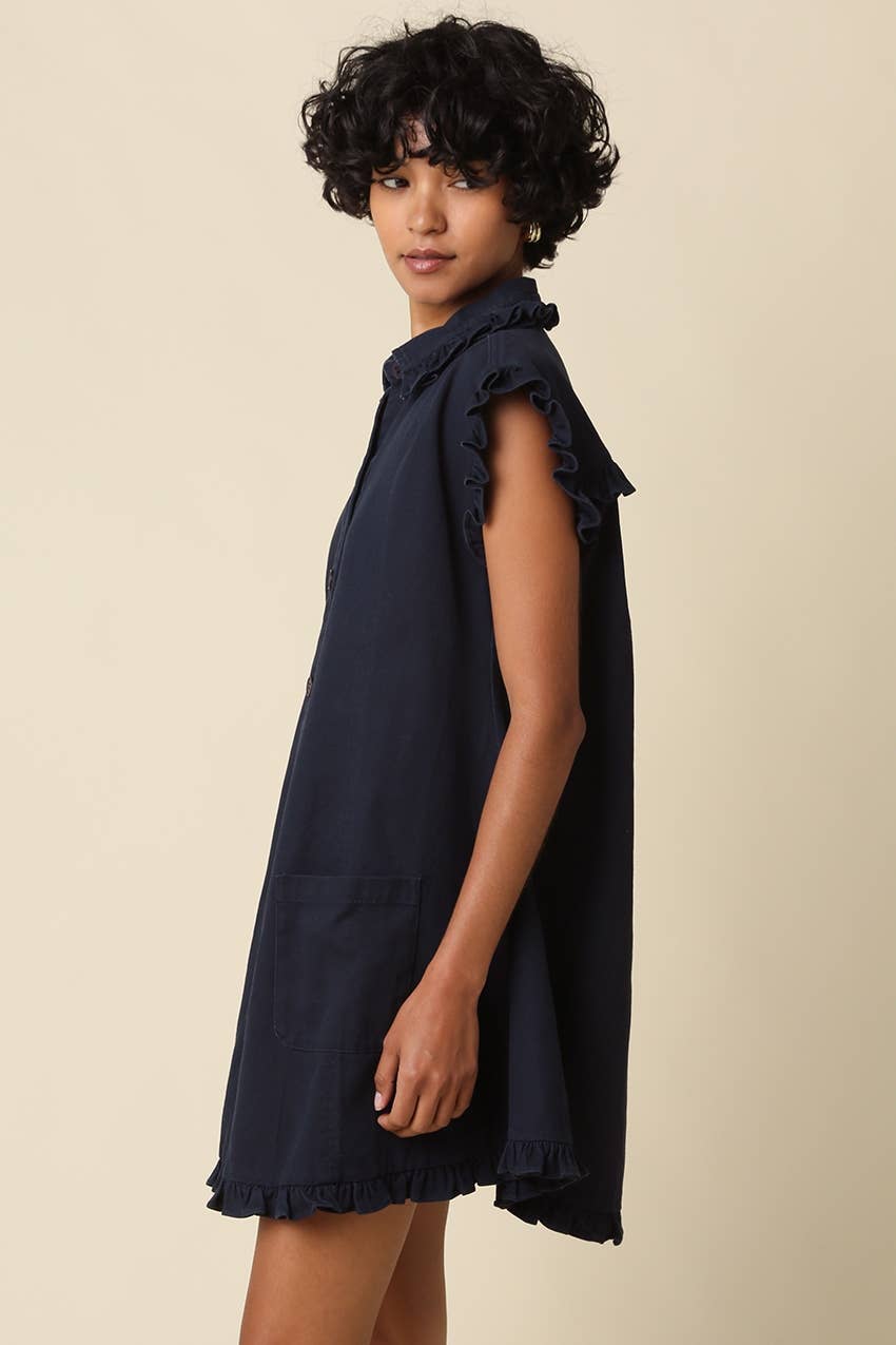 Lina Ruffle Trim Shirt Mini Dress