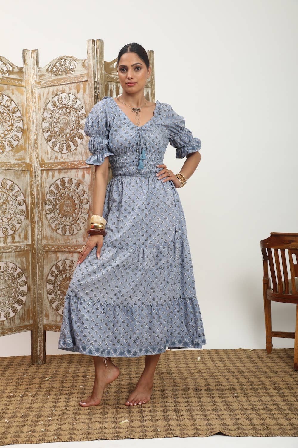 Puff Sleeve Sindhi Maxi Dress