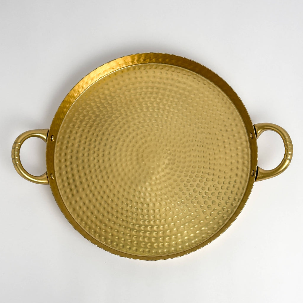 Alum Gold Round Tray W/ handle