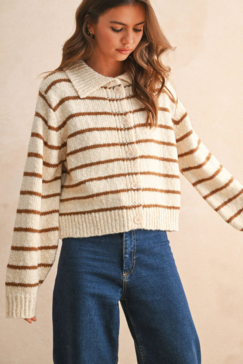 Buttondown Striped Knitted Cardigan