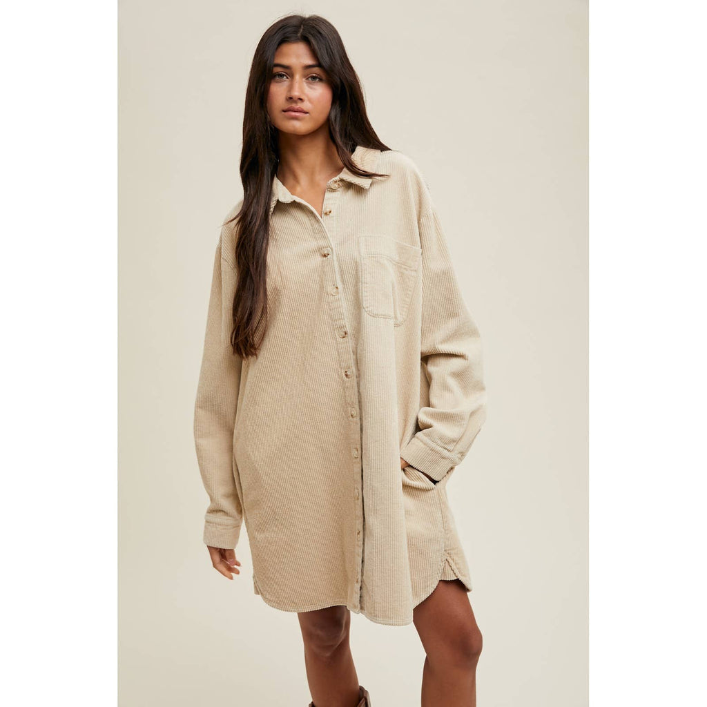 Corduroy Mini Shirt Dress