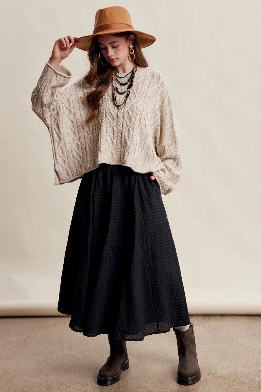 Textured Gingham Maxi Skirt