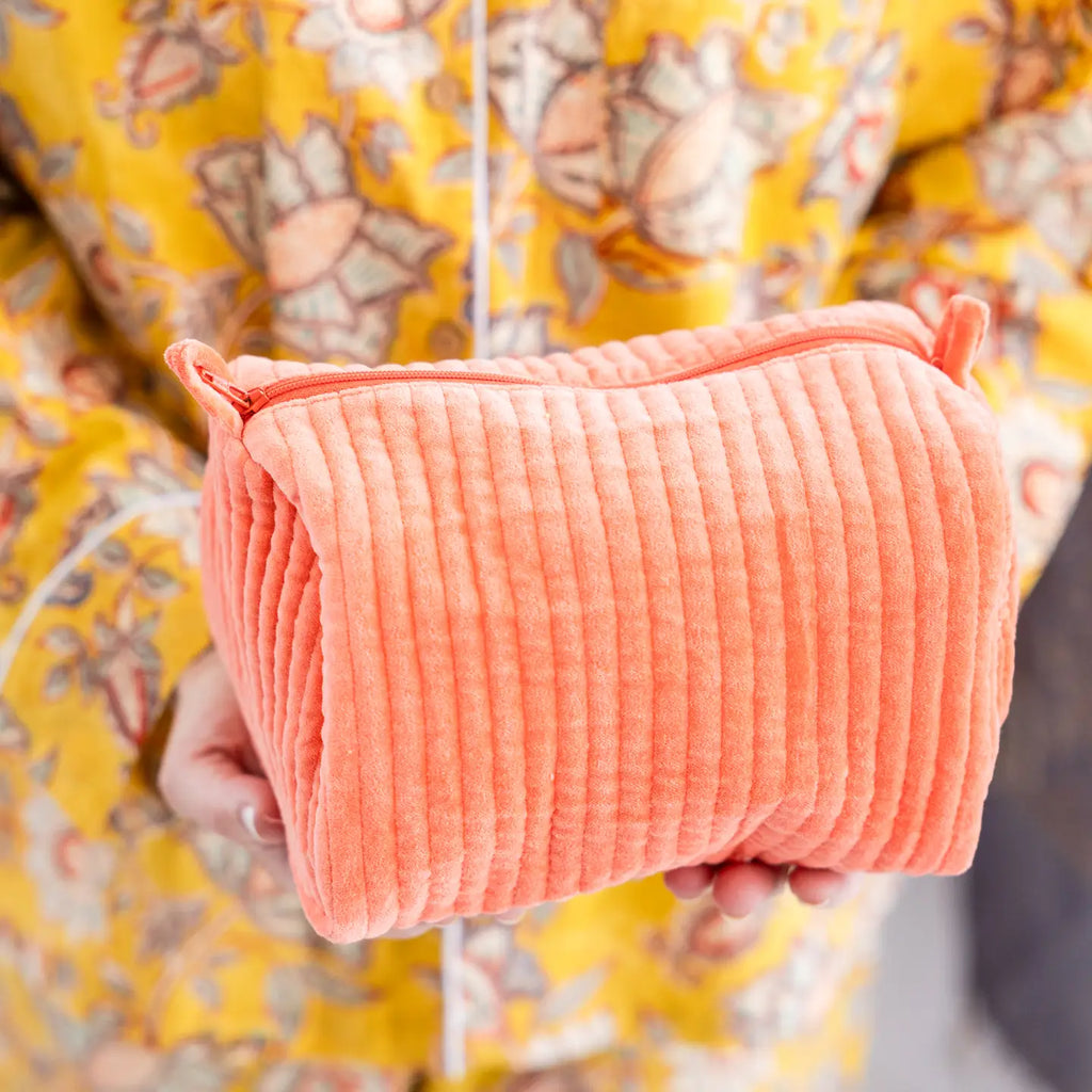 Velvet & Block Print Lined Cosmetic Pouch