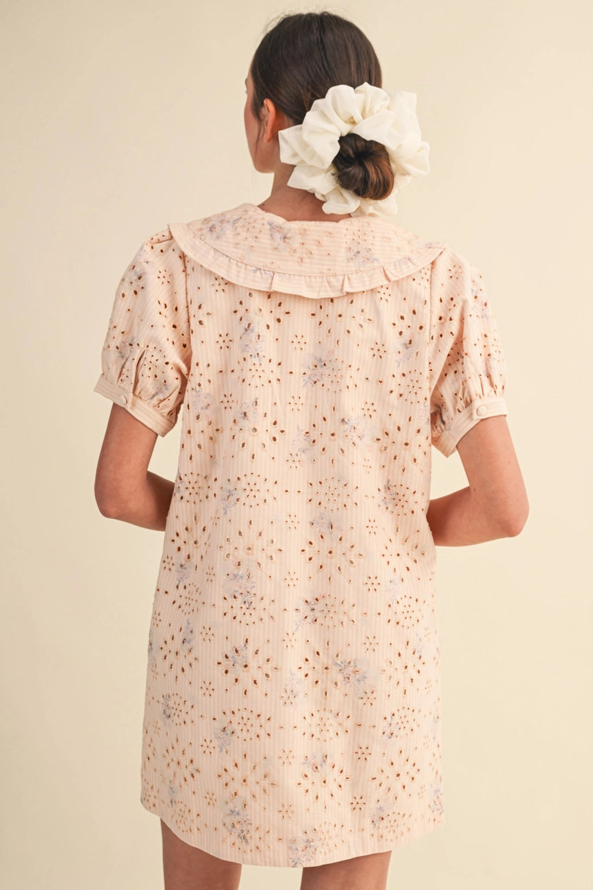 Floral Eyelet Striped Mini Dress