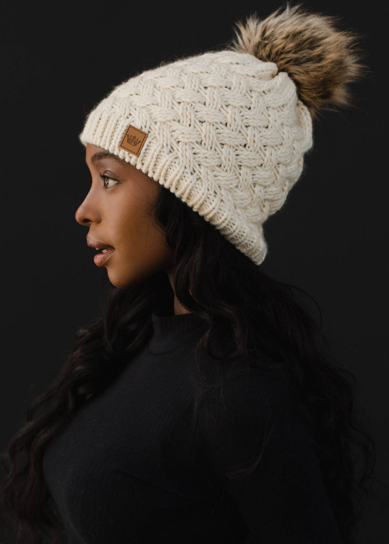 Cream Knit Pom Hat