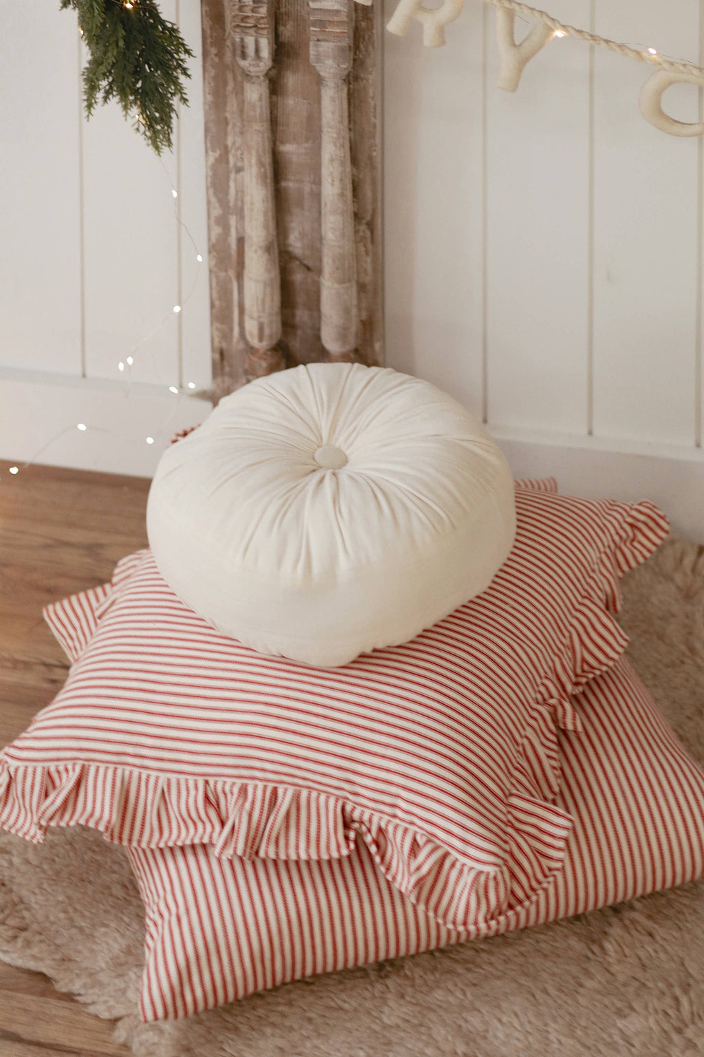 Red Ticking Ruffle Pillow