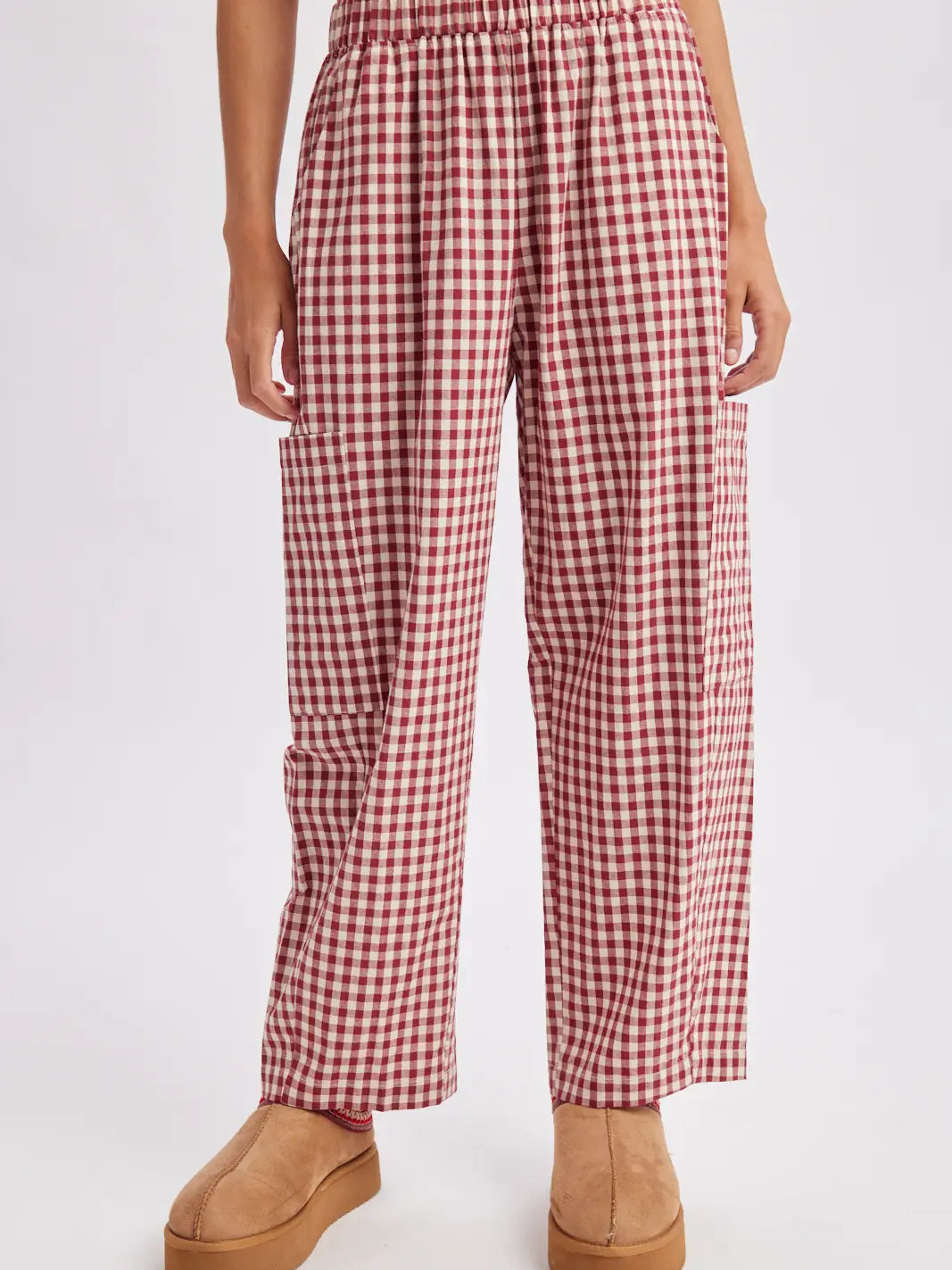 Plaid Patch Pocket Pants in Cherry Cream