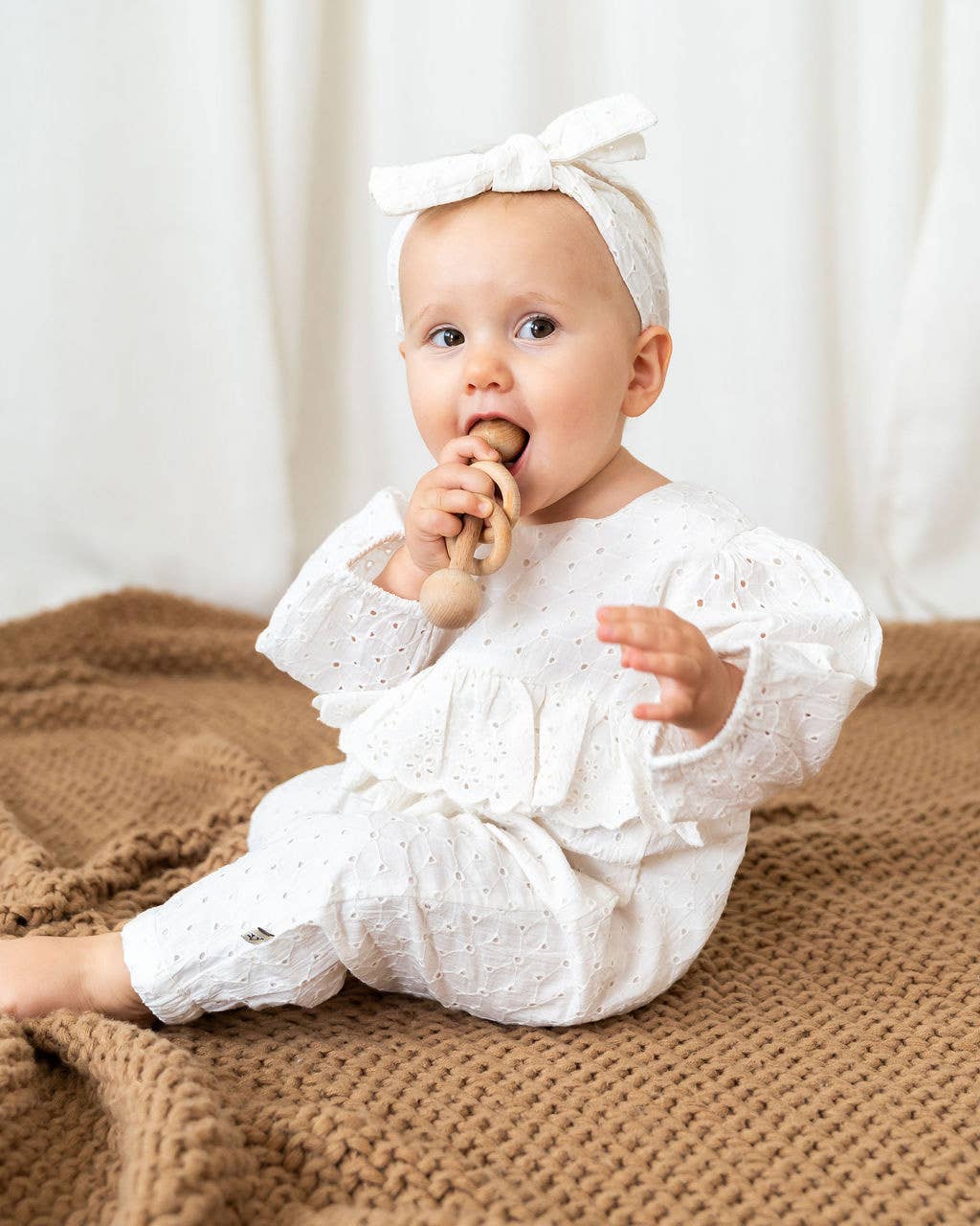 Astrid Schiffli Baby Jumpsuit & Headband Set